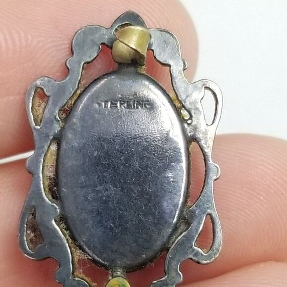 Antique Sterling Silver Mother of Pearl Victorian Oval Brooch Scroll Design - Picture 4 of 8